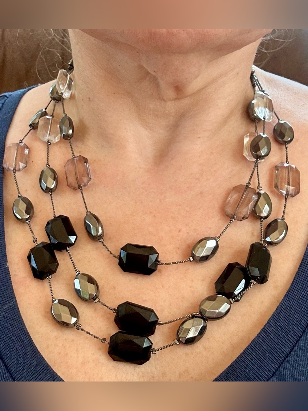 NY&Co New York & Company Triple Strand Necklace | Like New | Black Hematite 18”